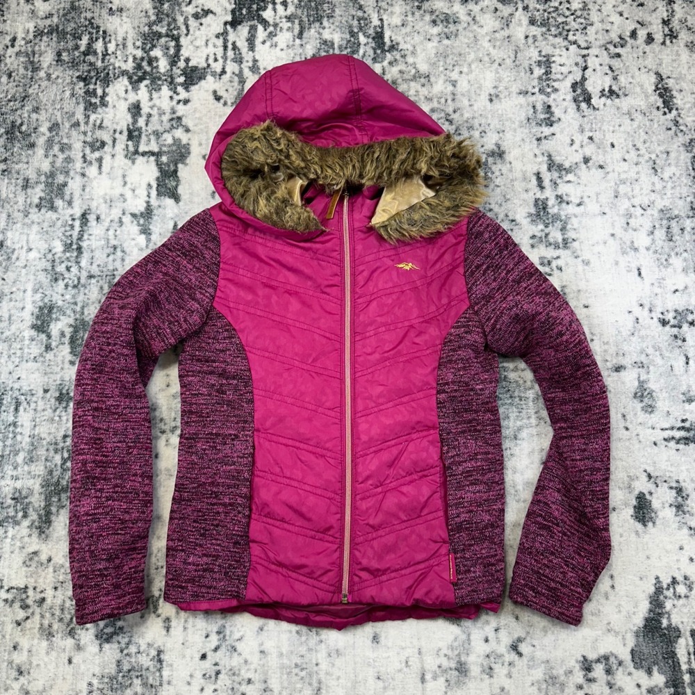Pacific Trail Reversible Jacket Kids Size 10/12 Pink‎ Faux Fur Hood Puffer Coat